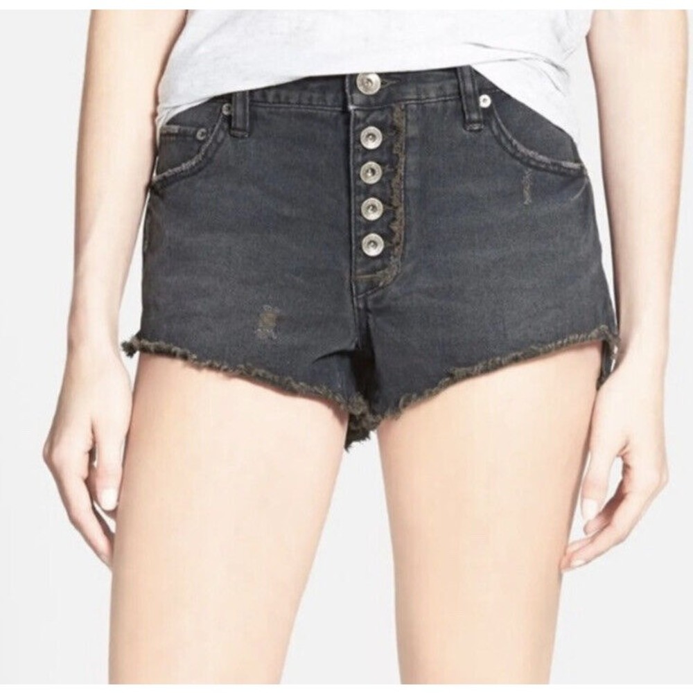 NWT Free People Dark Wash Runaway Slouch Button Fly Cut Off Denim Shorts…